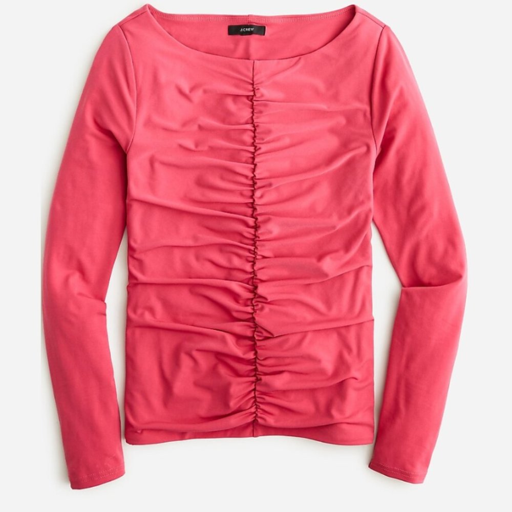 J. Crew Dragon Fruit Ruched Long Sleeve Jersey Top Womens XS